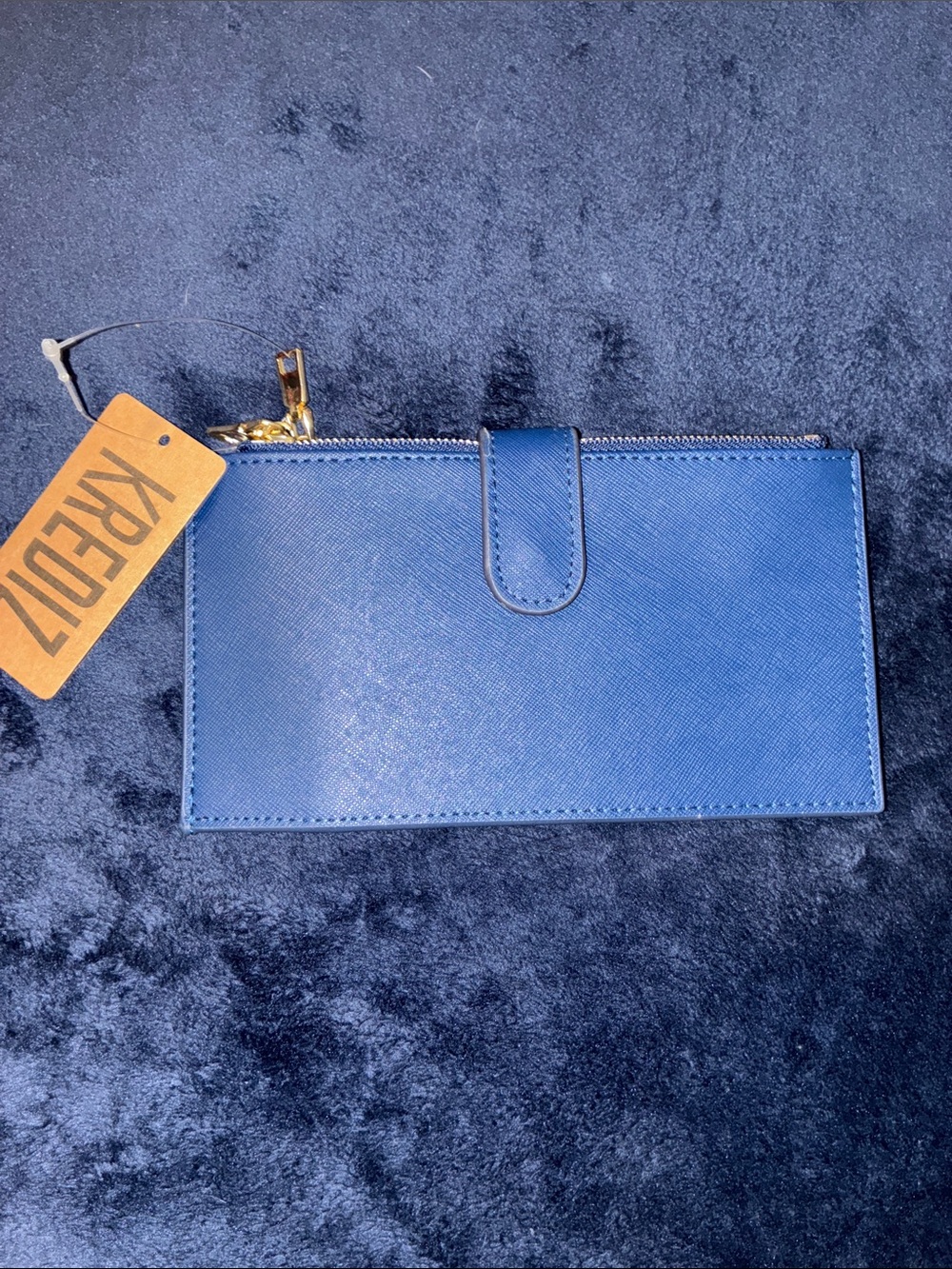 KREDIZ Blue Saffiano Zip Card Holder